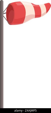 Il windsock rosso e bianco a righe è fissato a un'asta di metallo alta, che indica la direzione del vento Illustrazione Vettoriale