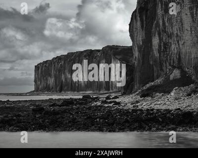 Sulle scogliere di Plage des Grandes Dalles, Normandia, Francia Foto Stock