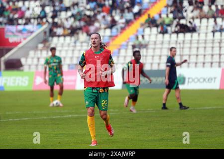 Jackson Irvine si è allenato prima della partita di andata delle qualificazioni ai Mondiali di calcio contro il Bangladesh a Dacca, Bangladesh, 6 giugno 2024 Foto Stock