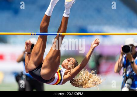 Roma, Italia. 7 giugno 2024. ROMA, ITALIA - 7 GIUGNO: Il belga Nafissatou Thiam gareggia nell'Heptathlon femminile nel primo giorno dei Campionati europei di atletica leggera - Roma 2024 allo Stadio Olimpico il 7 giugno 2024 a Roma. (Foto di Joris Verwijst/Agenzia BSR) credito: Agenzia BSR/Alamy Live News Foto Stock