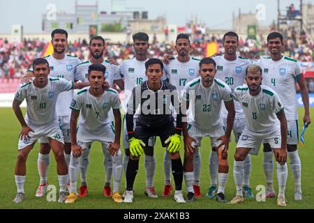 I migliori undici del Bangladesh prima della partita di andata delle qualificazioni ai Mondiali FIFA contro l'Australia a Dacca, Bangladesh, 6 giugno 2024 Foto Stock