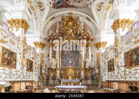 Altare della Studienkirche Mariä Himmelfahrt a Dillingen an der Donau, Baviera, Germania Foto Stock