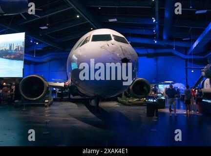 L'aereo di linea commerciale "Miracle on the Hudson" in mostra al Sullenberger Aviation Museum di Charlotte, Carolina del Nord. Foto Stock