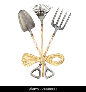 Set di attrezzi da giardinaggio isolato. Foto Stock