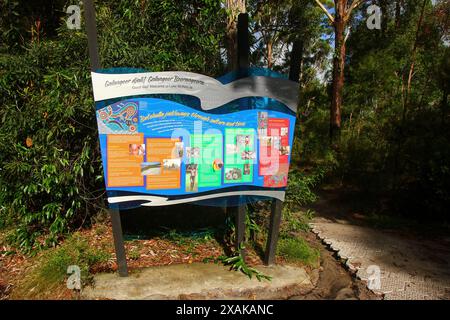 Ufficio informazioni turistiche presso il parcheggio del lago McKenzie (Boorangoora) sull'isola di Fraser (K'gari) nel Queensland, Australia Foto Stock