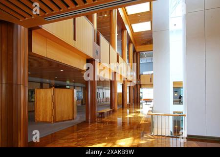 Lobby centrale del Parlamento australiano a Capital Hill a Canberra, territorio della capitale australiana Foto Stock