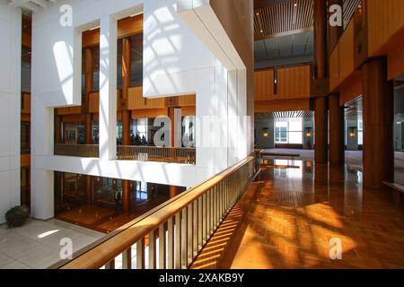 Lobby centrale del Parlamento australiano a Capital Hill a Canberra, territorio della capitale australiana Foto Stock