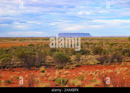 Monte Conner alias Fooluru nelle pianure desertiche del Red Center of Australia nel territorio del Nord - piatto inselberg in arenaria per erosione, Foto Stock