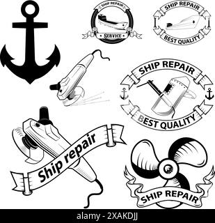 ship repear labels.design impostato nel vettore. Illustrazione Vettoriale