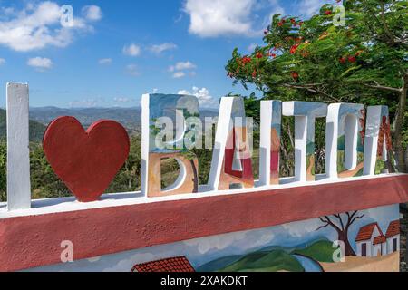 Nord America, Caraibi, grandi Antille, isola di Hispaniola, Repubblica Dominicana, provincia di Santiago, Baitoa, lettere artistiche nel piccolo villaggio di Baitoa vicino a Santiago de los Caballeros Foto Stock