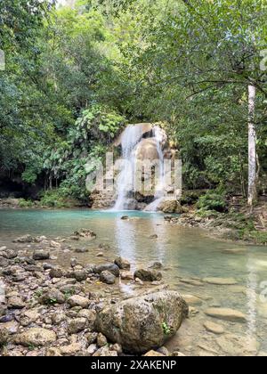 Nord America, Caraibi, grandi Antille, isola di Hispaniola, Repubblica Dominicana, penisola di Samana, El Limon, piccola cascata sotto salto El Limon Foto Stock