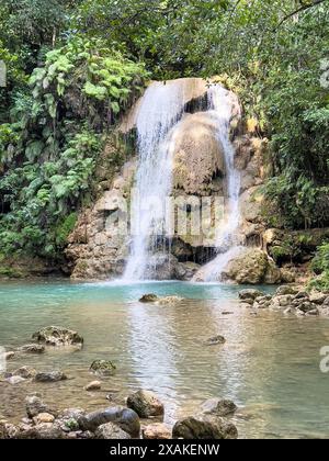 Nord America, Caraibi, grandi Antille, isola di Hispaniola, Repubblica Dominicana, penisola di Samana, El Limon, piccola cascata sotto salto El Limon Foto Stock