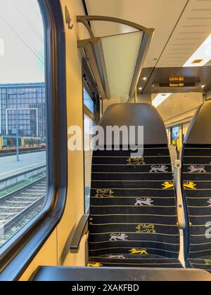 Europa, Germania, Baden-Württemberg, Stoccarda, Vista interna di un treno regionale alla stazione centrale di Stoccarda Foto Stock