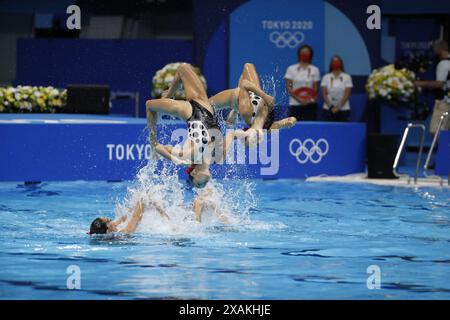 Tokyo - Giappone, 6 agosto 2021, ha sincronizzato gli atleti di nuoto nelle piscine durante i Giochi Olimpici Foto Stock