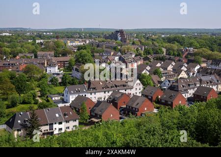 Vista sulla città, Duisburg, alloggi nel distretto di Wanheim-Angerhausen, zona della Ruhr, Renania settentrionale-Vestfalia, Germania Foto Stock