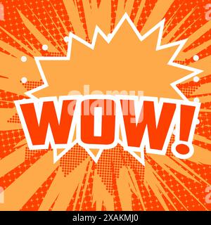 Frase "WOW" in stile comico su sfondo astratto Illustrazione Vettoriale