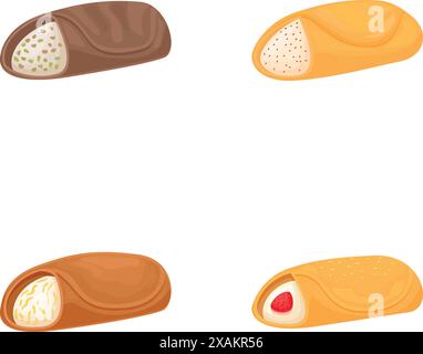 Set Vector con quattro diversi tipi di pasticcini, perfetto per il menu o il contenuto del cibo Illustrazione Vettoriale