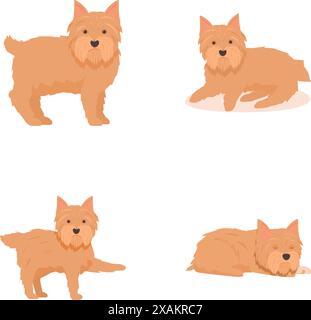 Collezione di illustrazioni con adorabili yorkshire terrier in diverse pose giocose e riposanti Illustrazione Vettoriale