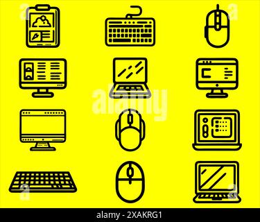 Raccolta di varie icone Desktop Thing in nero Illustrazione Vettoriale