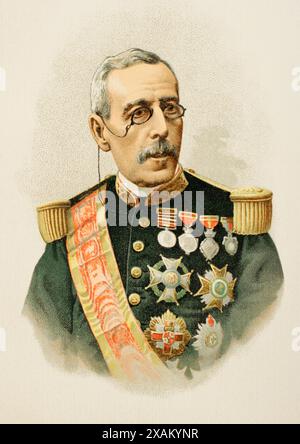 Joaquin Jovellar y Soler (1818-1892). Generale e politico spagnolo. Presidente del governo spagnolo nel 1875. Governatore e capitano generale di Cuba (1873-1874, 1876-1878). Governatore generale delle Filippine dal 1883 al 1885. Verticale. Cromolitografia. "Historia General de Espana (storia generale della Spagna), di Miguel Morayta. Volume IX Madrid, 1896. Foto Stock