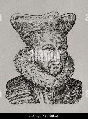 Jacques Faye d'Espeisses (15423-1590). Maitre des requetes (Maestro delle richieste) del duca d'Angiò, futuro re Enrico III (1570), in seguito destinato dal re in Polonia e poi in Italia. Avvocato generale nel Parlamento di Parigi dopo il 1580. Verticale. Incisione. Sciences & Lettres au Moyen Age et a l'epoque de la Renaissance. Parigi, 1877. Foto Stock