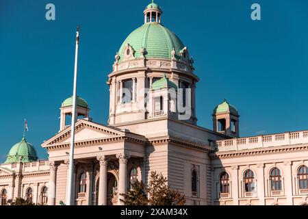 La Casa dell'Assemblea Nazionale della Repubblica di Serbia in Piazza Nikola Pasic nel centro di Belgrado. Foto Stock