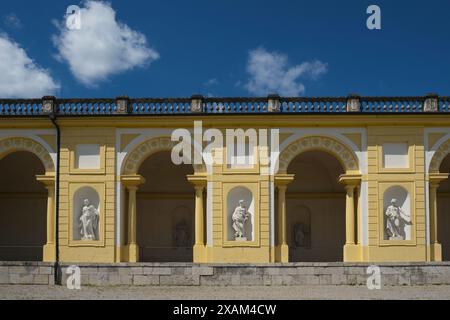 Facciata esterna del Palazzo Schleissheim nel villaggio di Oberschleissheim, sobborgo di Monaco, Baviera, Germania. Foto Stock