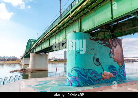 Belgrado, Serbia - 8 febbraio 2024: Il Ponte Vecchio di Sava è un ponte lungo 430 metri e largo 40 metri, che attraversa il fiume Sava a Belgrado, Serbia. Foto Stock