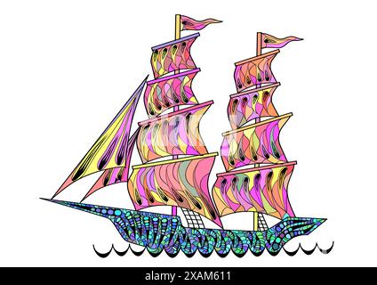 Sagoma del veliero isolato su sfondo bianco Illustrazione Vettoriale