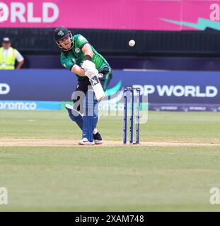 East Meadow, New York, Stati Uniti. 7 giugno 2024. NewYork, Stati Uniti. 7 giugno 2024.Coppa del mondo di cricket maschile ICC. Canada / IRLANDA . Il Canada ha vinto per 12 punti. Il Canada ha fatto 137 su 7 in 20 over. E Irlanda 125 -7 al Nassu County International Cricket Stadium, East Meadow, NY. Nella foto : Adair (Credit Image: © Seshadri Sukumar/ZUMA Press Wire) SOLO USO EDITORIALE! Non per USO commerciale! Foto Stock