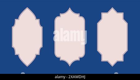 Finestra islamica in stile orientale, forme ad arco. Porta, telaio, silhouette a lanterna araba vettoriale. Illustrazione Vettoriale