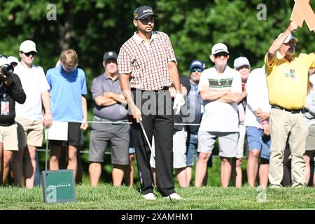 Dublino, Ohio, Stati Uniti. 7 giugno 2024. Jason Day (AUS) parte alla prima buca durante il secondo round al Memorial Tournament di Dublino, Ohio. Brent Clark/Cal Sport Media (immagine di credito: © Brent Clark/Cal Sport Media). Crediti: csm/Alamy Live News Foto Stock