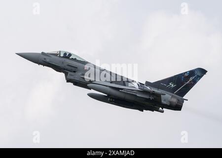 EF-2000 Eurofighter del XII gruppo Aeronautica militare "Aeronautica militare Italiana", durante il Tiger Meeting della NATO a Schleswig AB, Jagel, Germania. 7 giugno 2024. (Foto di Cody Froggatt/News Images) a Jagel, Germania il 6/7/2024. (Foto di Cody Froggatt/News Images/Sipa USA) credito: SIPA USA/Alamy Live News Foto Stock