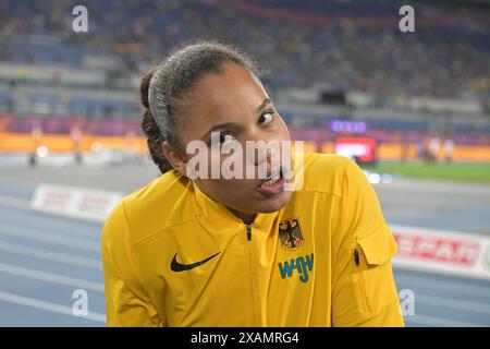 Olympic Stadium, Roma, Italia - Yemisi OGUNLEYE Shot ha messo le donne ai Campionati europei di atletica leggera 2024 giorno 1, 7 giu 2024 (foto di Roberto Ramaccia/Sipa USA) crediti: SIPA USA/Alamy Live News Foto Stock