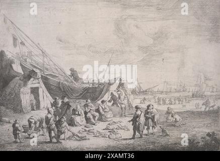 Il mercato del pesce sulla riva di Scheveningen, 1673-1719. Foto Stock