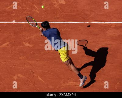 Roland Garros, 07 giugno 2024: Carlos Alcaraz (ESP) durante l'Open di Francia 2024. Alamy Live News/corleve Foto Stock