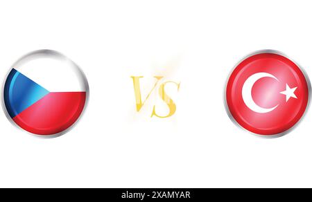 Cechia, Turchia abbina il concetto con la bandiera tonda Illustrazione Vettoriale