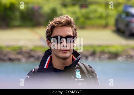 George Russell (GBR) - Mercedes-AMG PETRONAS F1 Team - Mercedes W15 - Mercedes e Performance durante la Formula 1 AWS Grand Prix du Canada 2024, Montreal, Quebec, Canada, dal 6 giugno al 9 giugno - Rounfd 9 di 24 del Campionato del mondo di F1 2024 Foto Stock