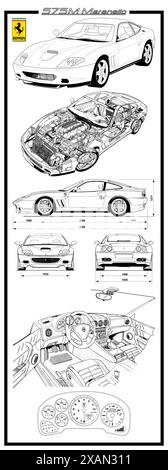 Ferrari 575M Maranello 2003 disegno di un modello di auto poster art Illustrazione Vettoriale