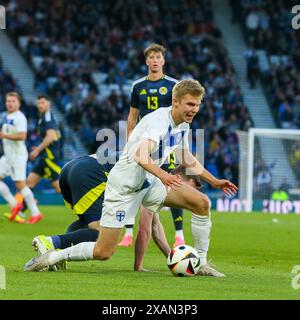 Glasgow, Regno Unito. 7 giugno 2024. La Scozia gioca contro la Finlandia in un'amichevole di calcio UEFA International all'Hampden Park, stadio di calcio, Glasgow, Scozia, Regno Unito. Questa sarà l'ultima partita internazionale giocata dalla Scozia prima di giocare contro la Germania nella partita di apertura della Coppa Euro 2024. Crediti: Findlay/Alamy Live News Foto Stock