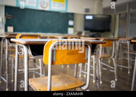 Vecchia e tipica classe di scuola giapponese Foto Stock