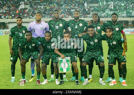 Uyo, Nigeria, 7 giugno 2024, Nigeria vs Sudafrica. Qualificazione alla Coppa del mondo FIFA 2026. Super Aquile della Nigeria. Credito: Victor modo Foto Stock