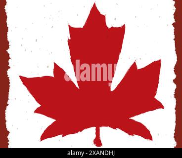 Bandiera canadese artistica realizzata con vernice rossa e foglia d'acero in stile pennellate. Illustrazione Vettoriale