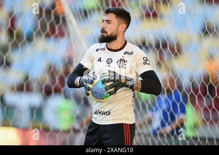 Rio de Janeiro, 2 giugno 2024. Il portiere Matheus Cunha della squadra Flamengo, durante una partita contro la squadra Vasco, per i campioni brasiliani Foto Stock