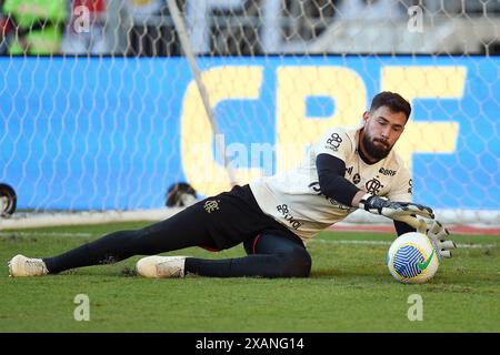 Rio de Janeiro, 2 giugno 2024. Il portiere Matheus Cunha della squadra Flamengo, durante una partita contro la squadra Vasco, per i campioni brasiliani Foto Stock