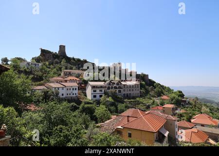 Vista della fortezza medievale di Kruja, Albania Foto Stock