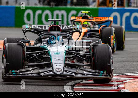 George Russell (GBR) - Mercedes-AMG PETRONAS F1 Team - Mercedes W15 - Mercedes e Performance durante la Formula 1 AWS Grand Prix du Canada 2024, Montreal, Quebec, Canada, dal 6 giugno al 9 giugno - Round 9 of 24 of 2024 F1 World Championship Foto Stock