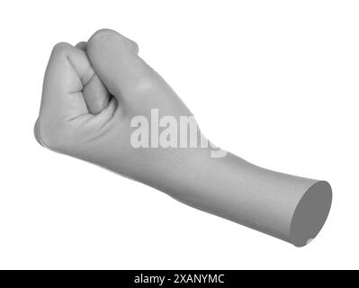 La mano di una donna stringuta a pugno su sfondo bianco. Effetto bianco e nero Foto Stock