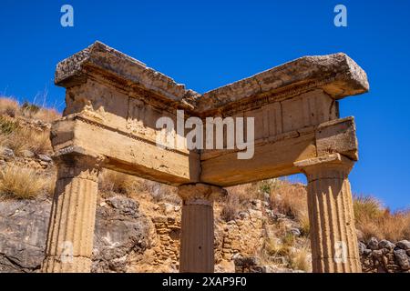 Le cosiddette colonne "Gymnasium" a Soluntum, in Sicilia Foto Stock