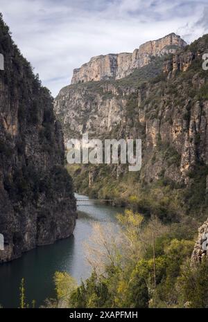 Vista aerea della gola di Congost de Mu in Catalogna Foto Stock